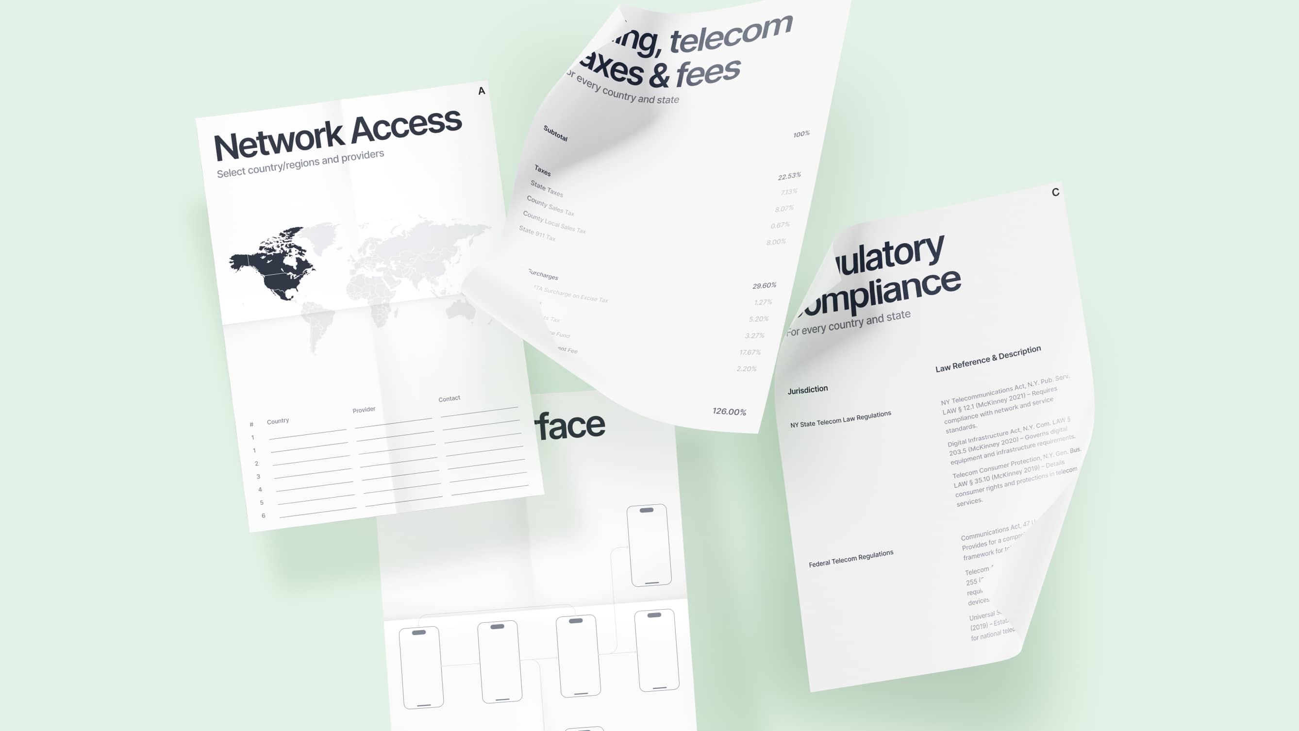 Documents saying network access, telecom taxes and fees, and compliance